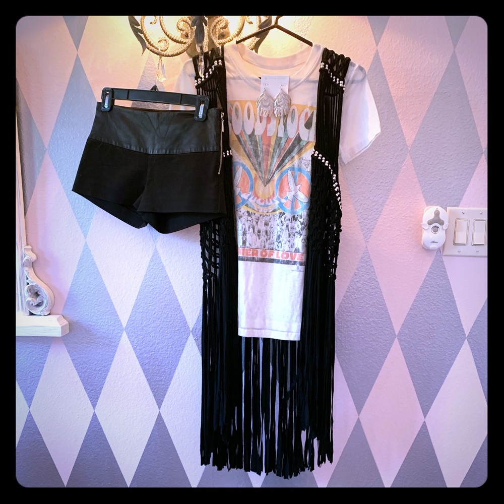 Black leather waist shirts